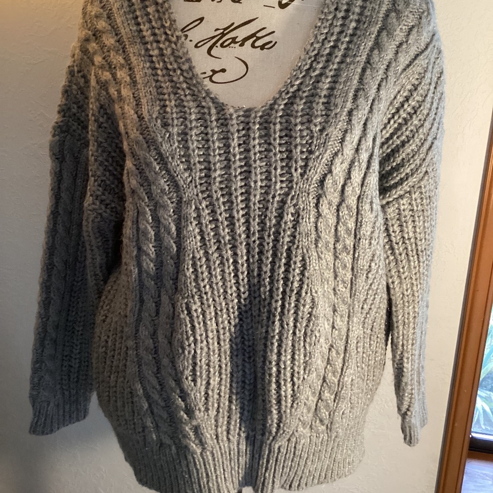 Gray Knit Back Lace Sweater